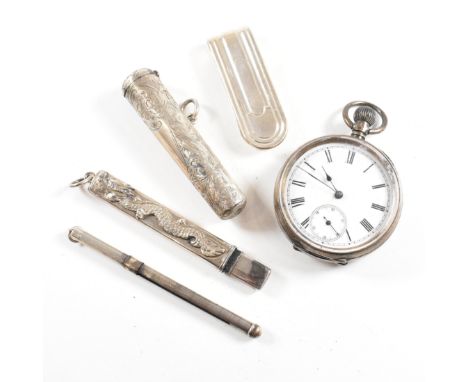A collection of silver and white metal items. The lot to include a 925 silver money clip marked 925, 5cm.&nbsp;A hallmarked s