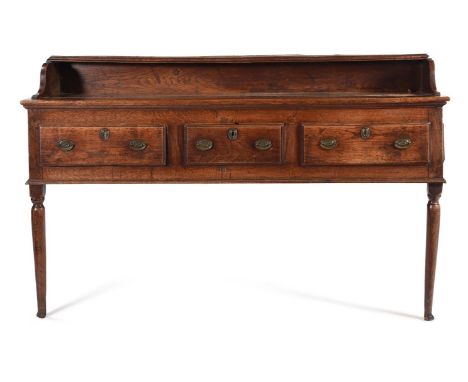 A George III oak dresser base, mid 18th century, 105cm high, 158cm wide, 45cm deepCondition Report: Marks, knocks, scratches,