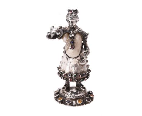 Y A German silver and mother of pearl standing figure, Hanau type pseudo marks, import mark for Chester 1902, mark of M. Frie