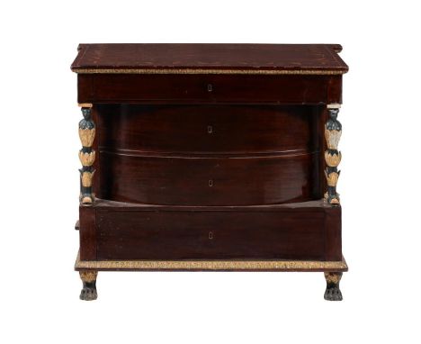 A mahogany, ebonised, and inlaid commode, probably Russian, early 19th century, 87cm high, 107cm wide, 63cm deep