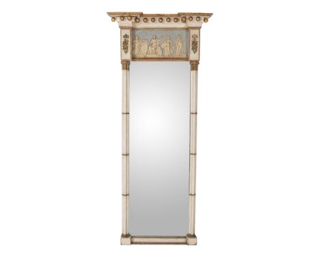 A white painted pier or overmantel wall mirror, first half 19th century, 169cm high, 73cm wideCondition Report: Marks, knocks