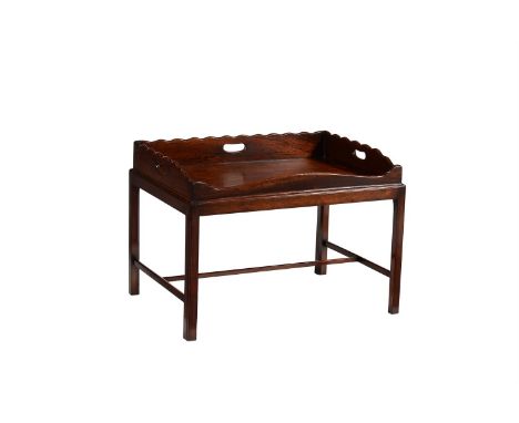 A grained mahogany tray on stand, late 18th/early 19th century, 57cm high, 81cm wide, 57cm deepCondition Report: Marks, knock