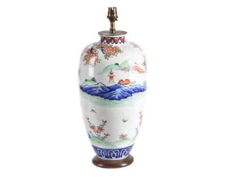 A Japanese porcelain vase, mounted and converted to a lamp, late 19th century, Meiji Period, 38cm high excluding fitments 