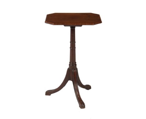 A George III mahogany tripod table or stand, late 18th century, the canted rectangular top on a ring turned tapering column a