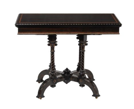 An Aesthetic Movement ebonised and inlaid card table, circa 1870, 74cm high, 97cm wide, 49cm deepCondition Report: Marks, kno