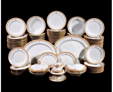 A Royal Worcester crested part dinner service, possibly Masonic, third quarter 19th century, comprising: twenty-four soup pla