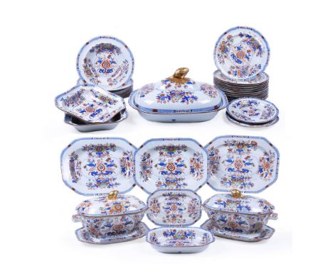 A Spode Stone China 'tobacco leaf' part dinner service, circa 1820, decorated with pattern 2054, comprising: a large shaped o