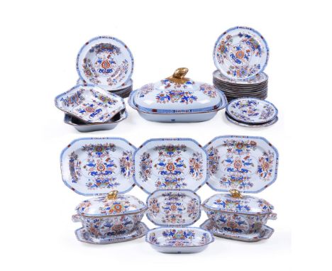 A Spode Stone China 'tobacco leaf' part dinner service, circa 1820, decorated with pattern 2054, comprising: a large shaped o