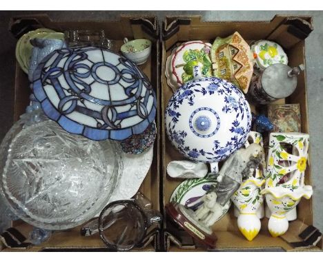 A mixed lot comprising ceramics to include Minton, Royal Albert and similar, cut glass bowls, Tiffany style light shade and s