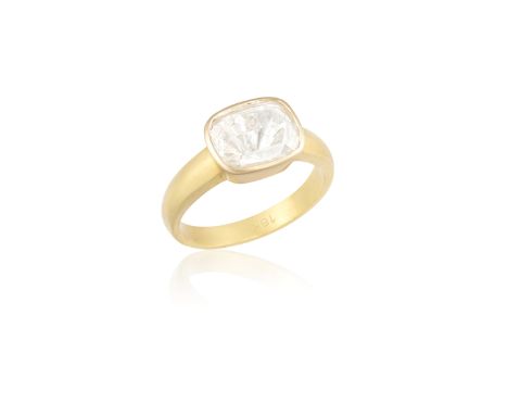 A DIAMOND DRESS RINGThe cushion-shaped rose-cut diamond with collet-setting and plain brushed gold hoop, ring size N* Please 