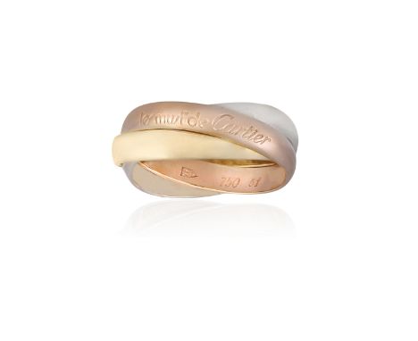 A 'TRINITY' RING, BY CARTIERDesigned as three interlocking tri-coloured bands, in 18K gold, signed 'Les musts de Cartier', ma
