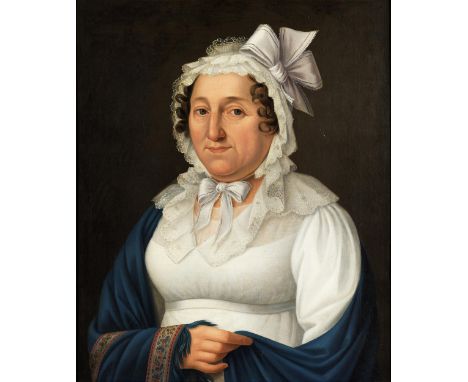 Maler des ausgehenden 18. Jahrhunderts/ beginnenden 19. JahrhundertsBIEDERMEIER-PORTRAIT EINER ELEGANTEN DAME MIT WEISSER HAU