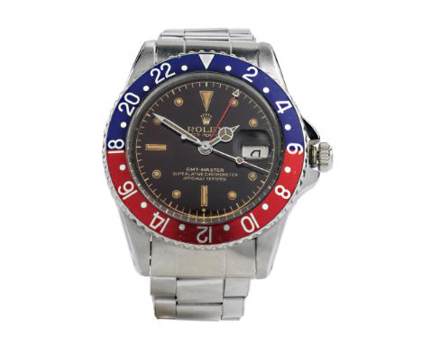 ROLEX GMT Master „Pepsi“ mit sog. Gilt Dial, Referenz 1675Durchmesser: 40 mm.Stahl.1961.ROLEX Oyster Perpetual GMT-Master mit