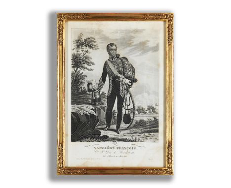 Druckgrafik mit Portrait Napoleon François Joseph Bonaparte (1811-1832)Sichtmaß: 32,5 x 22 cm.Hinter Glas, in vergoldetem Rah