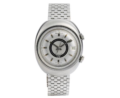 Jaeger-LeCoultre Memovox GT, Referenz E873Stahl.Ca. 1970.Jaeger LeCoultre Wecker „Meomovox GT“ in einem verschraubten Stahlge