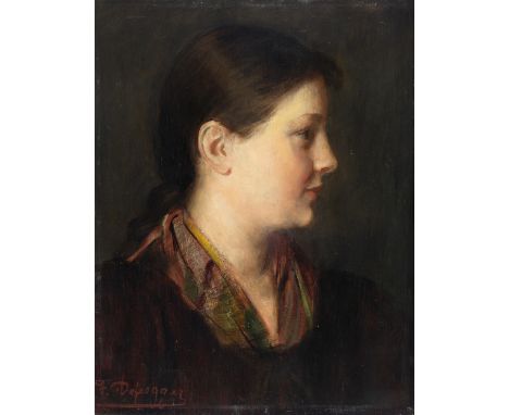 Franz von Defregger, 1835 Stronach – 1921 MünchenPORTRAIT EINES TIROLER DIRNDLÖl auf Holz.45 x 34.5 cm.Links unten signiert „