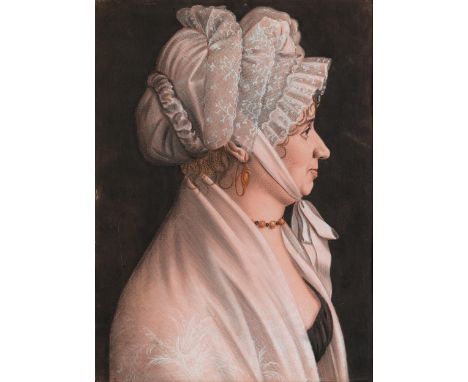 Maler der ersten Hälfte des 19. JahrhundertsBIEDERMEIER-PORTRAIT EINER DAME MIT SPITZENHAUBEPastell auf Papier.Sichtmaß: 40,5