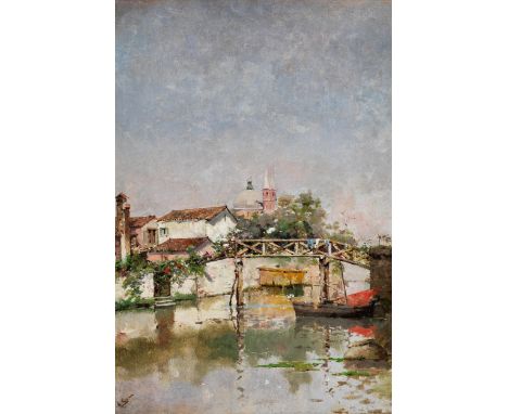 Antonio Reyna Manescau, 1859 Malaga – 1937 RomHINTER DER ERLÖSERKIRCHEÖl auf Leinwand, auf Karton.50 x 35,3 cm.Links unten si
