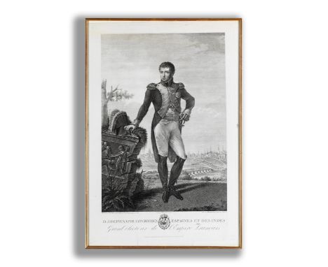 Ganzfiguriges Portrait des Joseph Bonaparte (1768-1844)Kupferstich.Sichtmaß: 79,5 x 53 cm.Hinter Glas, in einfachem vergoldet