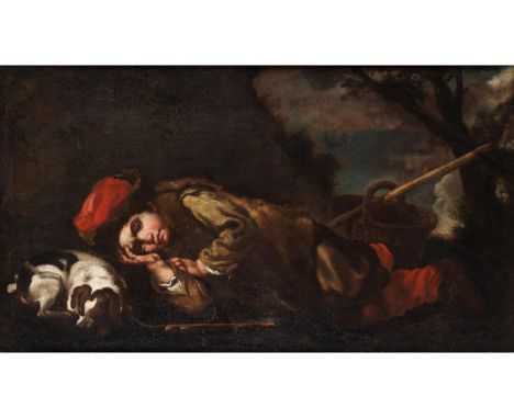 Bernhard Keilhau, auch genannt „Monsù Bernardo“, 1624 – 1687, zug.SCHLAFENDER HIRTENJUNGEÖl auf Leinwand. Doubliert.75 x 135 