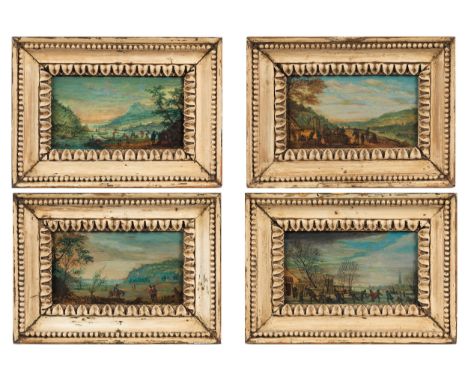 Louis Chalon, 1687 Amsterdam – 1741 ebendaDIE VIER JAHRESZEITENÖl auf Elfenbein.Je 7 x 12 cm.Eine rechts unten signiert und d