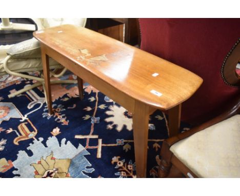 A vintage console table with lift top, in the Ercol style