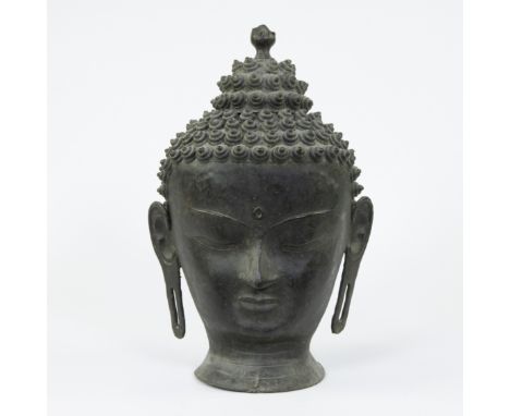 Thai bronze Buddha headThais bronzen Boeddha hoofdH 46 cm