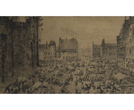 Jules DE BRUYCKER (1870-1945), etching Place Ste Pharailde Gand, signed and titled in pencil and signed and dated 1906 in the