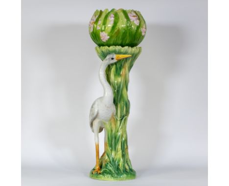 Ceramic plant stand with decor of a heron, Italian, 1970sKeramieken plantenstaander met decor van een reiger, Italiaans, jare