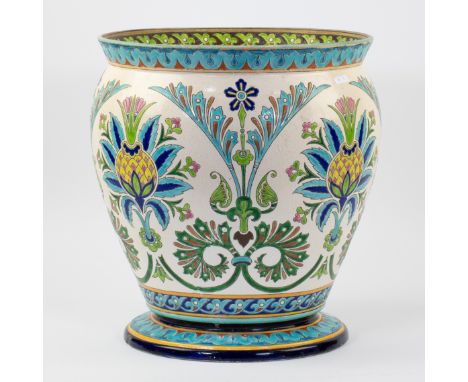 Ceramic cache pot with Iznik decor, Mettlach, Villeroy-Boch, markedKeramieken cachepot met Iznik decor, Mettlach, Villeroy-Bo