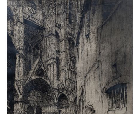 Jules DE BRUYCKER (1870-1945), etching Cathédrale St. Ursin Bourges, signed, numbered épr. D'état and dated 1930Jules DE BRUY