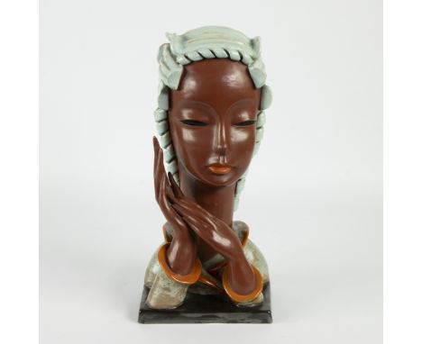 Friedrich GOLDSCHEIDER (1845-1897), painted terracotta sculpture ‘Femme applaudissant’, markedFriedrich GOLDSCHEIDER (1845-18