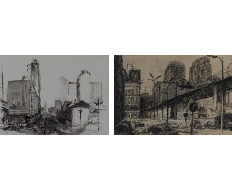 Ernest VAN HOORDE (1922-1991), a watercolour paiting and etching, View of Brussels, signedErnest VAN HOORDE (1922-1991), aqua
