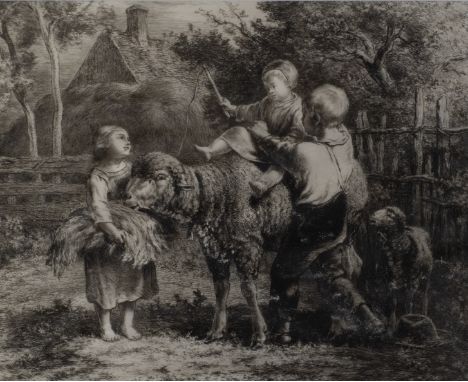 Charles Emile JACQUE (1813-1894), etching 'Première Leçon d'Équitation', 1864Charles Emile JACQUE (1813-1894), ets 'Première 