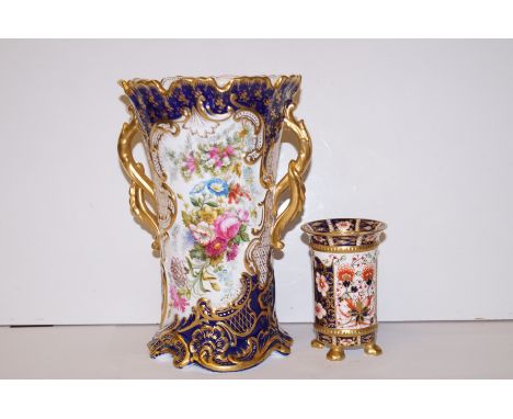 An early Royal crown derby four footed vase together with a Spode china vase with hand painted decoration - Minor surface cra