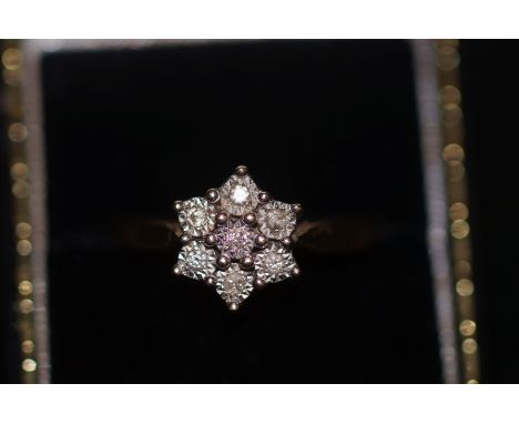 9ct Gold diamond cluster ring Size P
