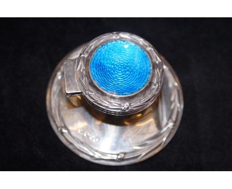 Silver inkwell enamel top with Chester hallmark 