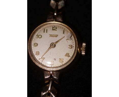 9ct Gold case &amp; bracelet Tissot ladies cocktail watch - Currently ticking Weight 16.4g 