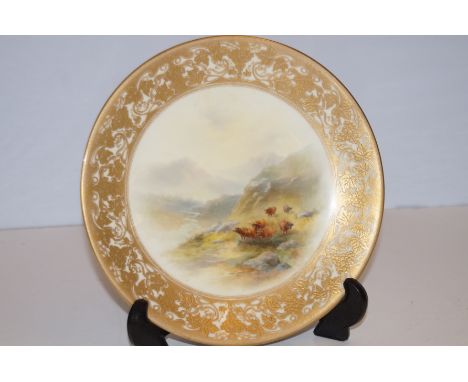 Royal Worcester plate by John Stinton, highland cattle scene. Fully signed &amp; good all round condition. (Early 20th centur
