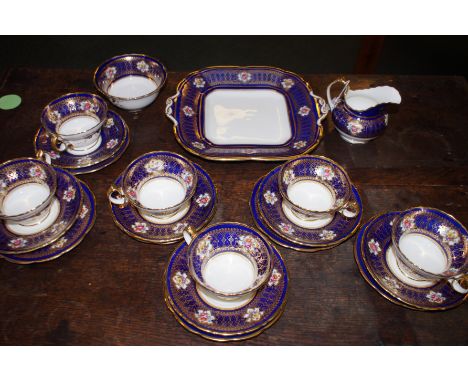Early 21 piece tea service Cauldon limited England with gilt &amp; floral decoration - Excellent all round condition for age 