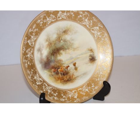 Royal Worcester plate by John Stinton, highland cattle scene. Fully signed &amp; good all round condition. (Early 20th centur