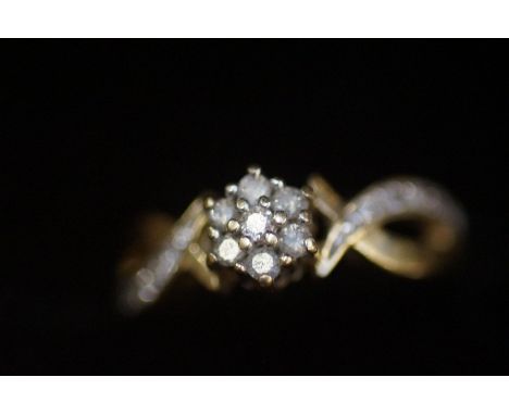 9ct Gold diamond cluster ring Size J