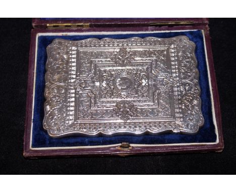 Silver card case, full Birmingham hallmark by Robert Thornton 1873 with original fitted case. Small portrait of Shakespeare v