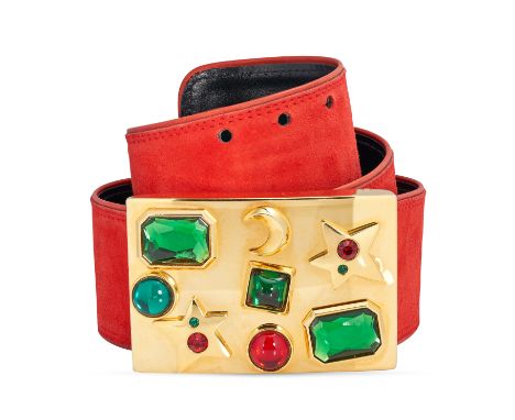 NO RESERVE: ESCADA ORANGE SUEDE WAIST BELTCondition grade B-.93cm long, 6cm wide. Orange suede belt with black leather on rev
