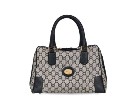 GUCCI PLUS VINTAGE MONOGRAM TOP HANDLE BAGCondition grade C.35cm long, 17cm high. 16cm top handle drop. Grey and navy toned c