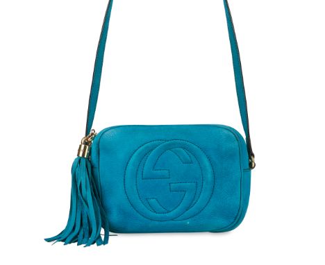 GUCCI BLUE SOHO DISCO BAGCondition grade C.22cm long, 15cm high. Adjustable crossbody strap drop. Blue pebbled suede-leather 