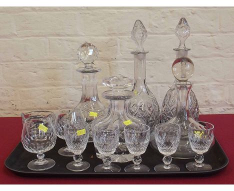 Ships style glass decanter, heavy cut glass decanter, five sherry glasses and other decanters etc. Condition report: see term