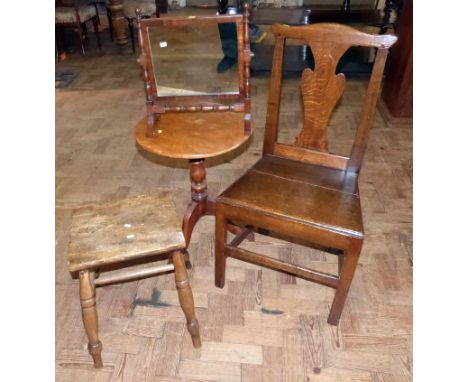 Elm stool, swing frame mirror, tripod table and oak country chair. Condition report: see terms and conditions