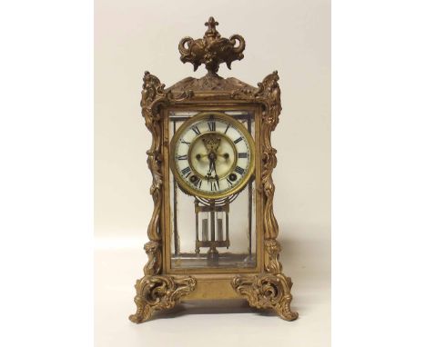 Gilt metal four glass mantel clock GA RO/180 Condition report: see terms and conditions
