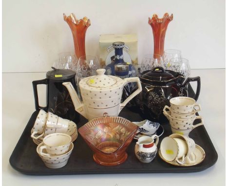 3 pcs. carvival glass H + K (Tunstall) coffee set, Staffs tea pot and jug, Leonardo 'Little Nook', 6 brand baloons etc Condit